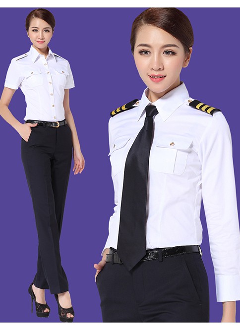 飞行员空少机长制服套装长短袖白衬衫肩章领带女修身春夏新款