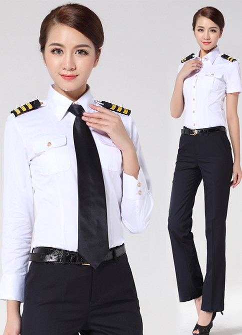 飞行员空少机长制服套装长短袖白衬衫肩章领带女修身春夏新款
